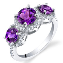 Amethyst Sterling Silver 3 Stone Halo Ring Sizes 5 to 9
