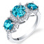 London Blue Topaz Sterling Silver 3 Stone Halo Ring Sizes 5 to 9
