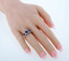 Created Blue Sapphire Sterling Silver 3 Stone Halo Ring Sizes 5 to 9