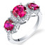 Created Ruby Sterling Silver 3 Stone Halo Ring Sizes 5 to 9