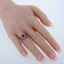 Created Ruby Sterling Silver 3 Stone Halo Ring Sizes 5 to 9