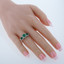 Simulated Emerald Sterling Silver 3 Stone Halo Ring Sizes 5 to 9 Simulated Emerald Sterling Silver 3 Stone Halo Ring Sizes 5 to 9