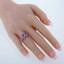 Created Pink Sapphire Sterling Silver 3 Stone Halo Ring Sizes 5 to 9