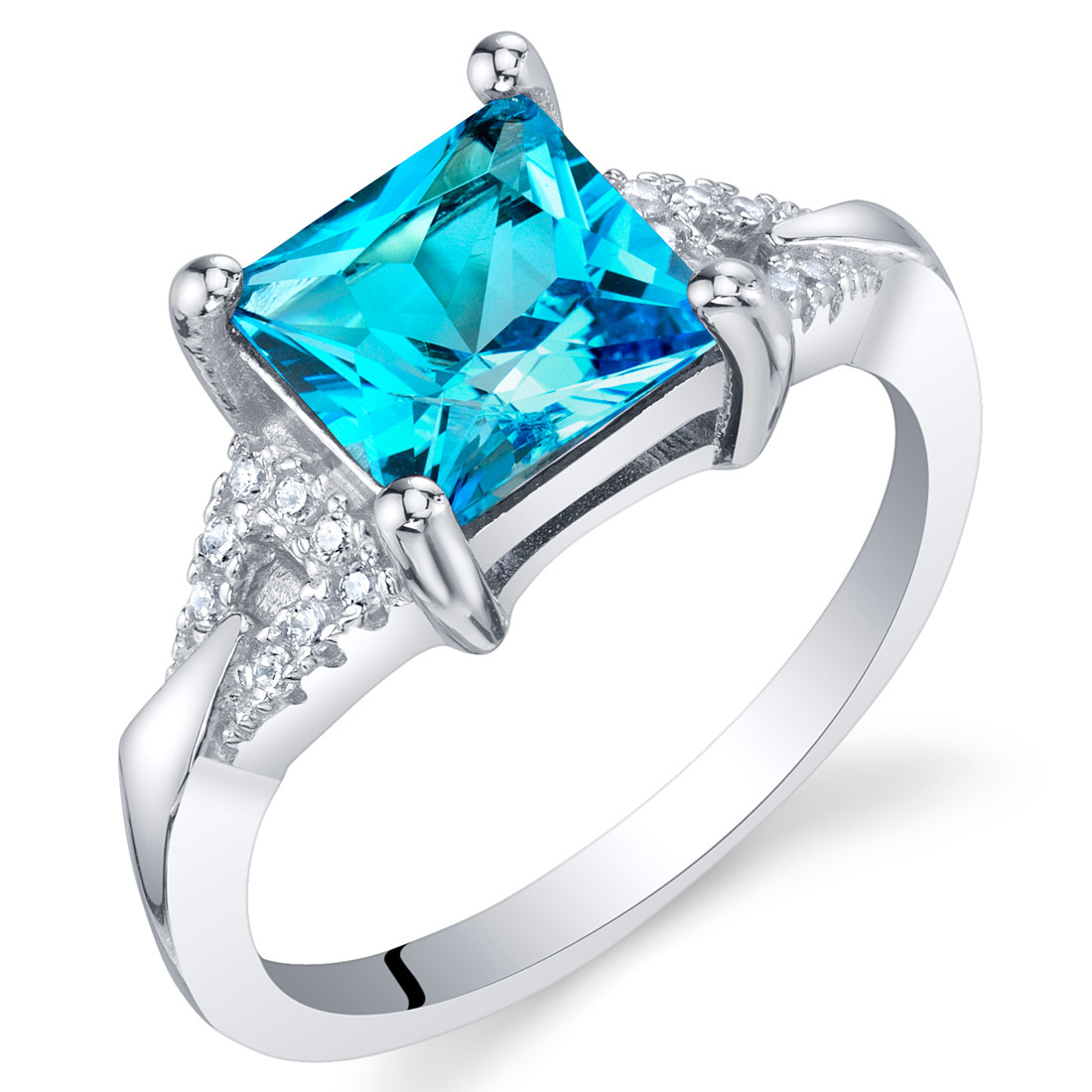 Swiss Blue Topaz & Diamond Ring Sterling Silver