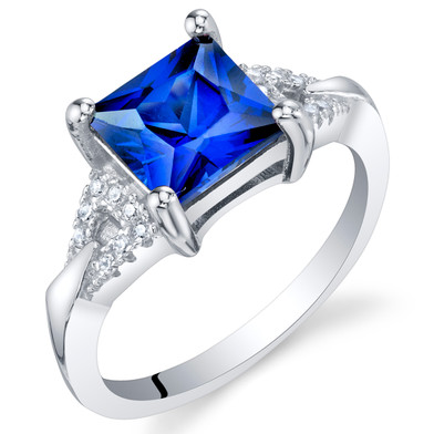 Created Blue Sapphire Sterling Silver Sweetheart Ring Sizes 5 to 9