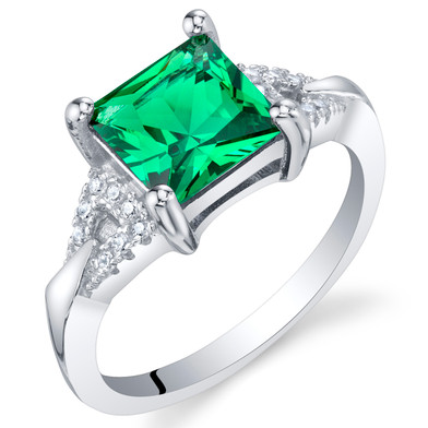 Simulated Emerald Sterling Silver Sweetheart Ring Sizes 5 to 9