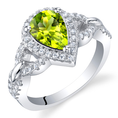 Peridot Sterling Silver Halo Crest Ring Sizes 5 to 9