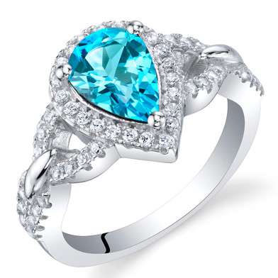 Swiss Blue Topaz Sterling Silver Halo Crest Ring Sizes 5 to 9