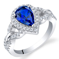 Created Blue Sapphire Sterling Silver Halo Crest Ring Sizes 5 to 9