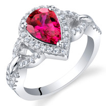 Created Ruby Sterling Silver Halo Crest Ring Sizes 5 to 9