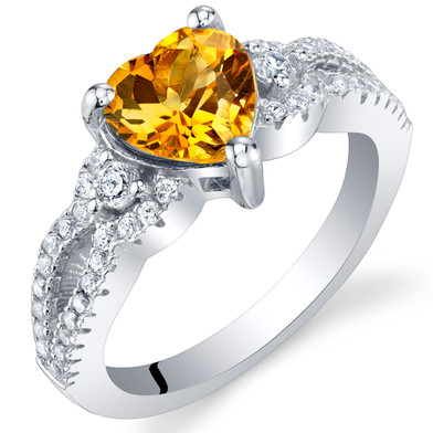 Citrine Sterling Silver Heart Soulmate Ring Sizes 5 to 9