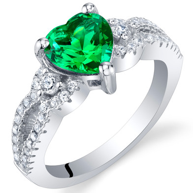 Simulated Emerald Sterling Silver Heart Soulmate Ring Sizes 5 to 9