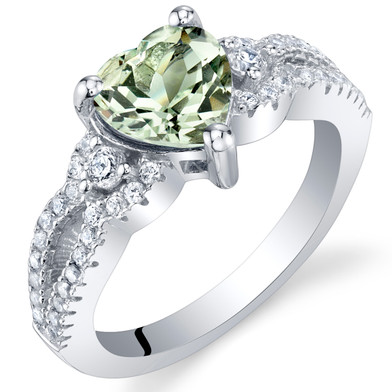 Green Amethyst Sterling Silver Heart Soulmate Ring Sizes 5 to 9
