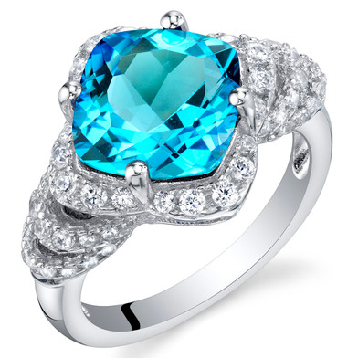 3.50 Carat Swiss Blue Topaz Sterling Silver Tier Halo Ring Sizes 5 to 9