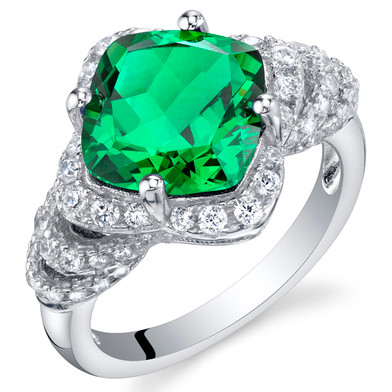 3.50 Carat Simulated Emerald Sterling Silver Tier Halo Ring Sizes 5 to 9