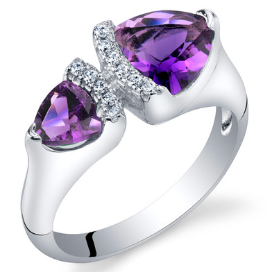 Amethyst Sterling Silver Trillion Cut Two-Stone Ring Sizes 5 to 9