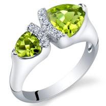 Peridot Sterling Silver Trillion Cut Two-Stone Ring Sizes 5 to 9