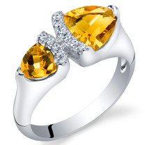 Citrine Sterling Silver Trillion Cut Two-Stone Ring Sizes 5 to 9