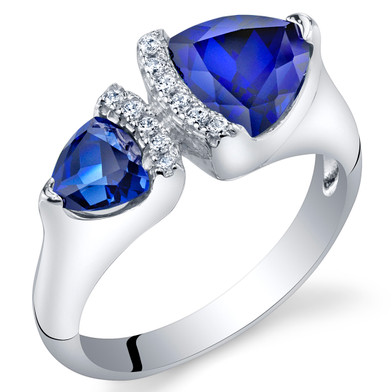 Created Blue Sapphire Sterling Silver Trillion Cut Two-Stone Ring Sizes 5 to 9