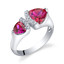 Created Ruby Sterling Silver Trillion Cut Two-Stone Ring Sizes 5 to 9