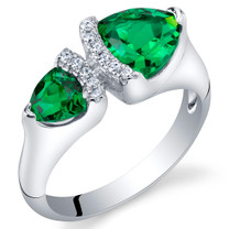 Simulated Emerald Sterling Silver Trillion Cut Two-Stone Ring Sizes 5 to 9