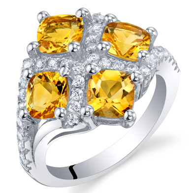 2.50 Carat Citrine Sterling Silver Quad Ring Sizes 5 to 9