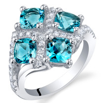 2.50 Carat London Blue Topaz Sterling Silver Quad Ring Sizes 5 to 9