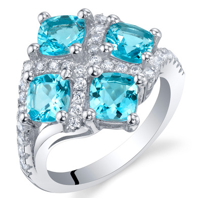 2.50 Carat Swiss Blue Topaz Sterling Silver Quad Ring Sizes 5 to 9