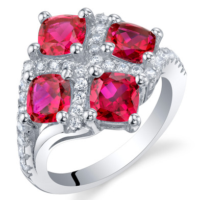 2.50 Carat Created Ruby Sterling Silver Quad Ring Sizes 5 to 9