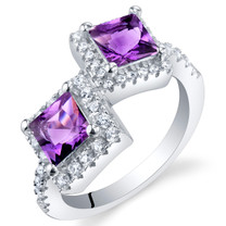 Amethyst Sterling Silver Princess Cut Two-Stone Ring Sizes 5 to 9