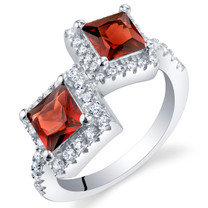 Garnet Sterling Silver Princess Cut Two-Stone Ring Sizes 5 to 9