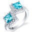 Swiss Blue Topaz Sterling Silver Princess Cut Two-Stone Ring Sizes 5 to 9