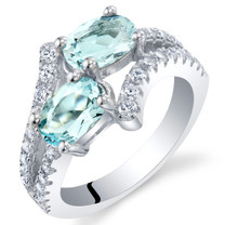 Aquamarine Sterling Silver Two-Stone Ring Sizes 5 to 9