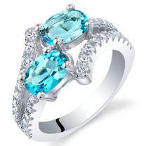 Swiss Blue Topaz Sterling Silver Two-Stone Ring Sizes 5 to 9