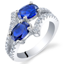 Created Blue Sapphire Sterling Silver Two-Stone Ring Sizes 5 to 9