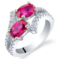 Created Ruby Sterling Silver Two-Stone Ring Sizes 5 to 9