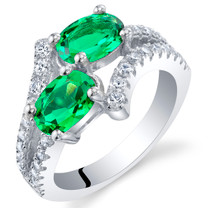 Simulated Emerald Sterling Silver Two-Stone Ring Sizes 5 to 9