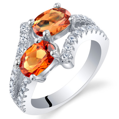 Created Padparadscha Sapphire Sterling Silver Two-Stone Ring Sizes 5 to 9
