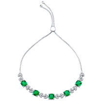 Sterling Silver Simulated Emerald Cushion Cut Halo Adjustable Bracelet 4.00 Carats Total