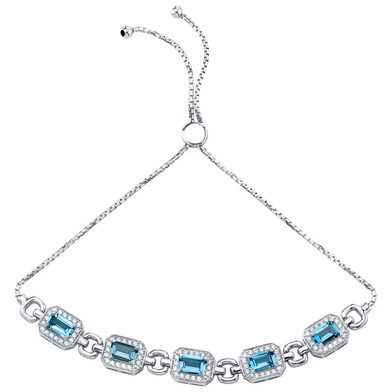 Sterling Silver London Blue Topaz Adjustable Friendship Bracelet 3.00 Carats Total