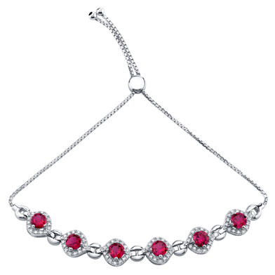 Sterling Silver Created Ruby Equate Adjustable Bracelet 3.75 Carats Total