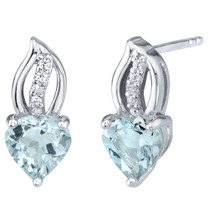 Aquamarine Sterling Silver Heart Earrings 1.25 Carats Total