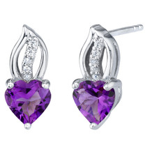Amethyst Sterling Silver Heart Earrings 1.50 Carats Total