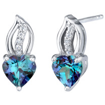 Simulated Alexandrite Sterling Silver Heart Earrings 2.25 Carats Total