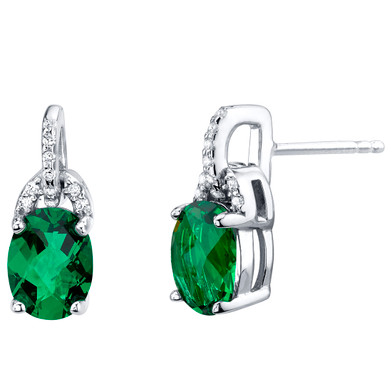Simulated Emerald Sterling Silver Pirouette Drop Earrings 2.25 Carats Total