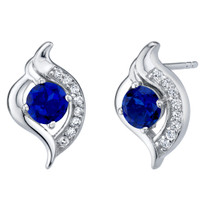 Created Blue Sapphire Sterling Silver Elvish Stud Earrings 1.25 Carats Total