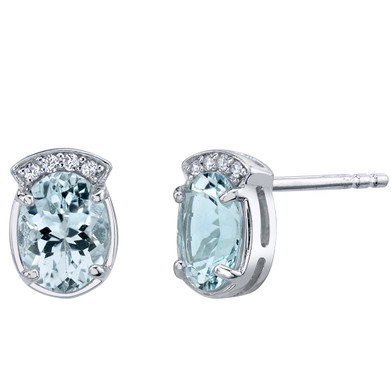 Aquamarine Sterling Silver Aura Stud Earrings 2.00 Carats Total