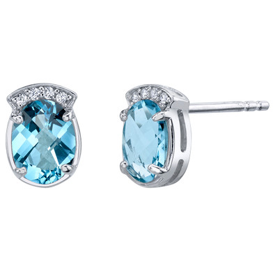 Swiss Blue Topaz Sterling Silver Aura Stud Earrings 2.75 Carats Total