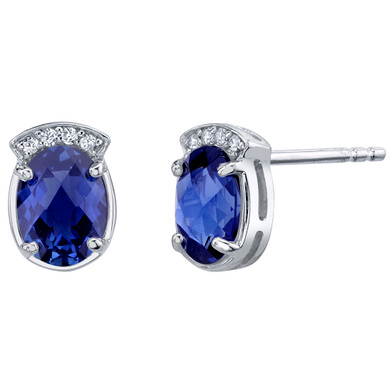 Created Blue Sapphire Sterling Silver Aura Stud Earrings 3.00 Carats Total