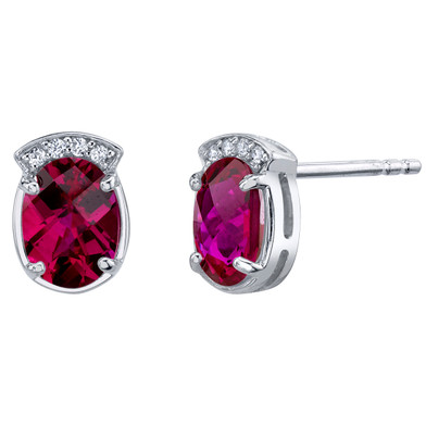 Created Ruby Sterling Silver Aura Stud Earrings 3.00 Carats Total